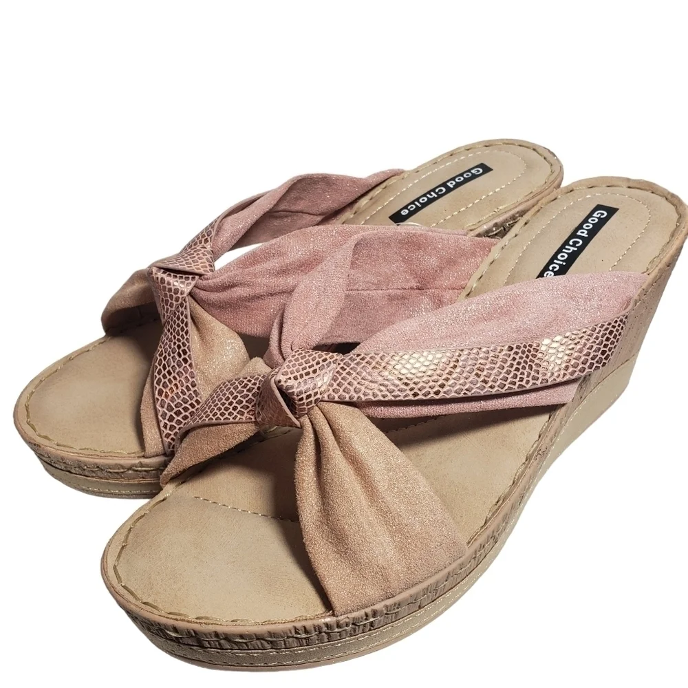 Good Choice Adora Blush Open Toe Backless Wedge Sandals Sz 8.5